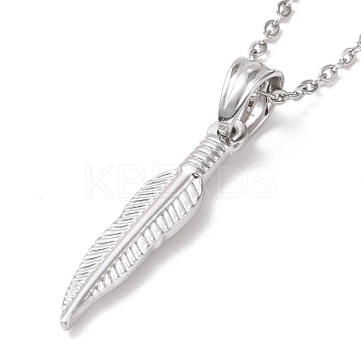 Non-Tarnish 304 Stainless Steel Feather Pendant Necklace for Women STAS-E154-15P-1
