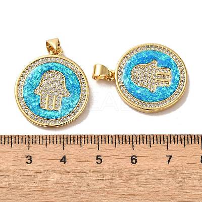 Brass Micro Pave Cubic Zirconia with Synthetic Opal Pendants KK-D096-15G-1