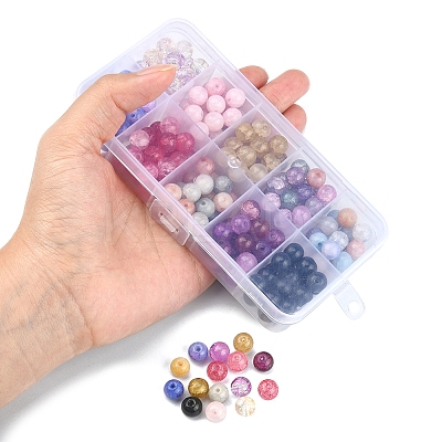 220Pcs 10 Colors Transparent Crackle Glass Beads Strands GLAA-YW0001-49-1