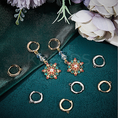 12Pcs 2 Colors Brass Micro Pave Clear Cubic Zirconia Huggie Hoop Earring Findings KK-BBC0022-91-1