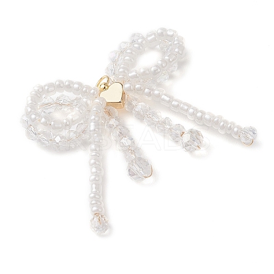 3Pcs Glass Seed Beaded Bowknot with Heart Pendants PALLOY-MZ01162-1
