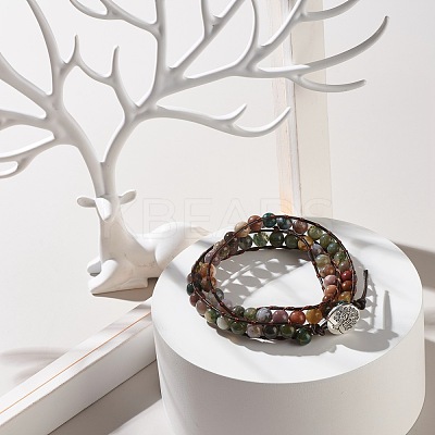 Natural Indian Agate Round Beads 2 Raw Wrap Bracelet BJEW-JB07169-04-1
