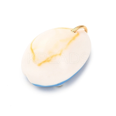 Printed Natural Cowrie Shell Pendants STAS-Z168-03G-02-1
