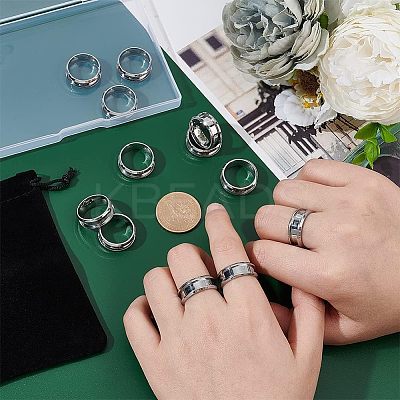 12Pcs Stainless Steel Grooved Finger Ring Settings STAS-UN0038-94C-1