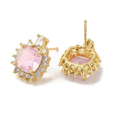 Rack Plating Real 18K Gold Plated Brass Square Stud Earrings EJEW-B034-07G-1