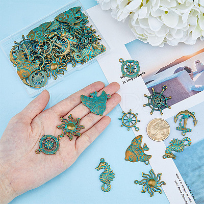 42Pcs 7 Styles Ocean Theme Alloy Pendants FIND-FH0006-32-1