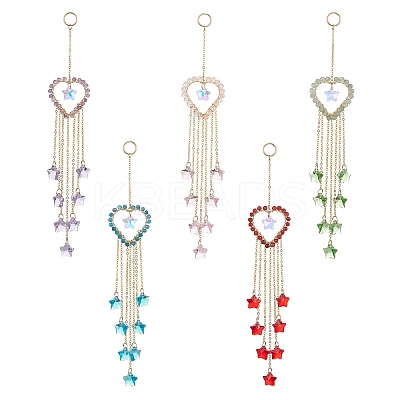 Natural Gemstone Heart Pendant Decorations HJEW-JM01139-1