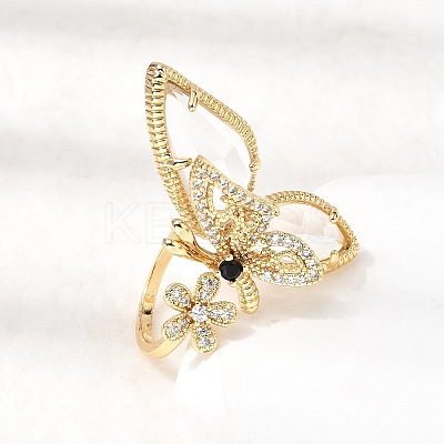 Brass Micro Pave Cubic Zirconia Cuff Rings for Women RJEW-K312-02G-1