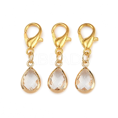 Glass with Brass Faceted Teardrop Pendant Decorations HJEW-JM04030-1