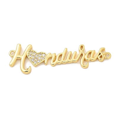 Brass Clear Cubic Zirconia Word Honduras Connector Charms KK-K293-40G-01-1