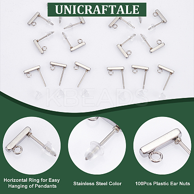 Rectangle 304 Stainless Steel Stud Earring Findings STAS-UN0058-32P-1