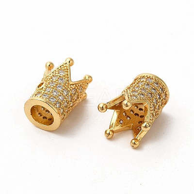Rack Plating Brass Micro Pave Cubic Zirconia Beads ZIRC-C043-01G-1