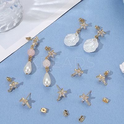 5 Pairs Brass Micro Pave Cubic Zirconia Studs Earring Findings KK-BBC0020-84-1