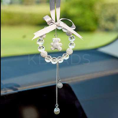 Bowknot & Ring & Ball Tassel Glass Rhinestone Pendant Decorations AUTO-PW0001-17A-1