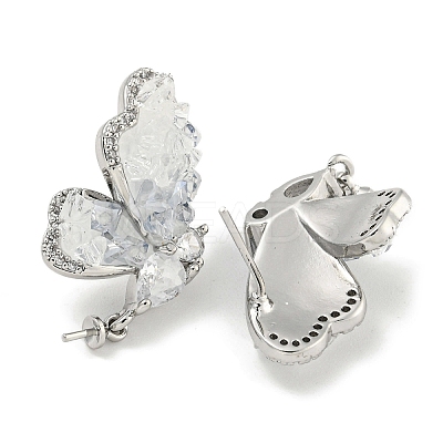 Brass with Enamel with Cubic Zirconia with Crystal Stud Earring with 925 Sterling Silver Pins KK-Q820-07P-1