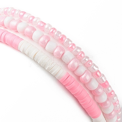 3Pcs 3 Styel Glass Seed & Polymer Clay Beaded Stretch Bracelets Set BJEW-JB08854-02-1