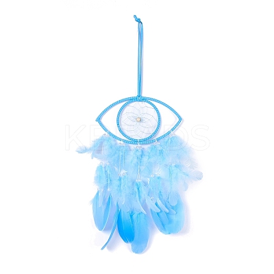 Handmade Eye Woven Net/Web with Feather Wall Hanging Decoration HJEW-K035-04A-1