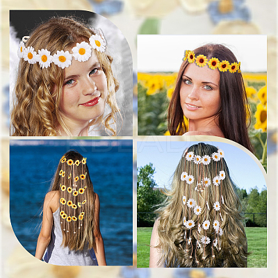 4Pcs 4 Styles Cloth Flower Hippie Headband Floral Crown OHAR-CP0001-17-1