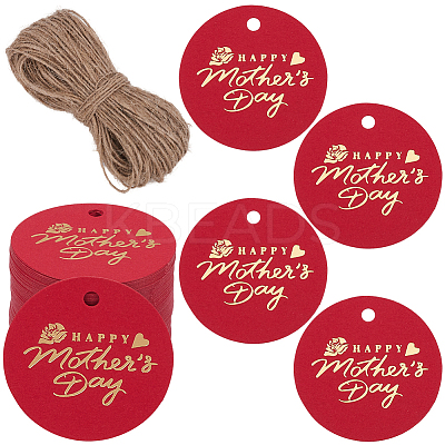 100Pcs Mother's Day Flat Round Gold Stamp Word Happy Mother' Day Hanging Tag DIY-SP0003-88B-1