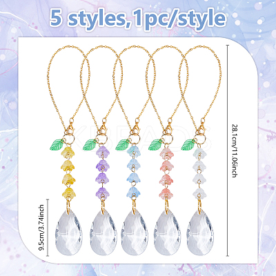5Pcs Glass Round & Acrylic Flower Pendant Decorations HJEW-DC00106-1