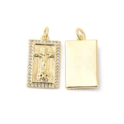 Brass Micro Pave Clear Cubic Zirconia Pendants KK-P234-09G-1