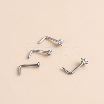 316 Surgical Stainless Steel Crystal Rhinetone Flat Round L-Shaped Nose Rings WGCD50A-02-1