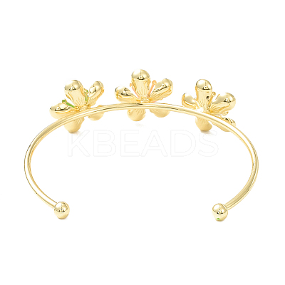 Alloy Flower with Imitation Pearl Beaded Open Cuff Bangle for Women BJEW-D054-02G-03-1