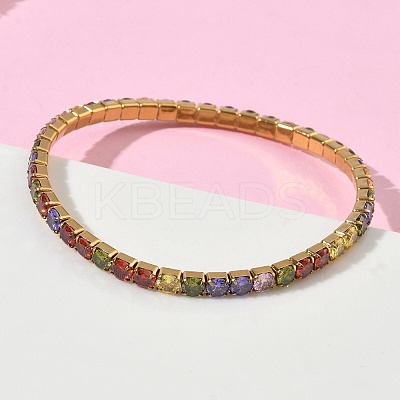 304 Stainless Steel Micro Pave Colorful Cubic Zirconia Tennis Bracelets for Women BJEW-G779-02G-1