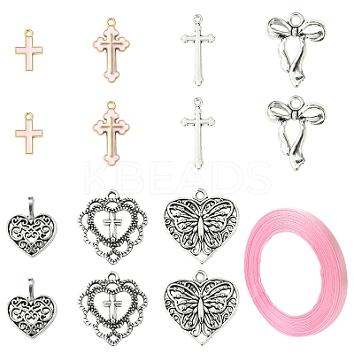 DIY Heart & Bowknot & Cross Alloy Pendant Decoration Making Kits DIY-FS0007-28-1