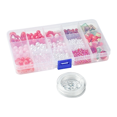 Acrylic Beads with ABS Plastic Imitation Pearl Beads with Alloy Enamel Pendants with Strong Stretchy Beading Elastic Thread Set DIY-FS0007-55-1