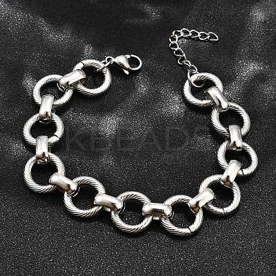 304 Stainless Steel Flat Round Link Chain Bracelets for Women BJEW-R021-08P-1