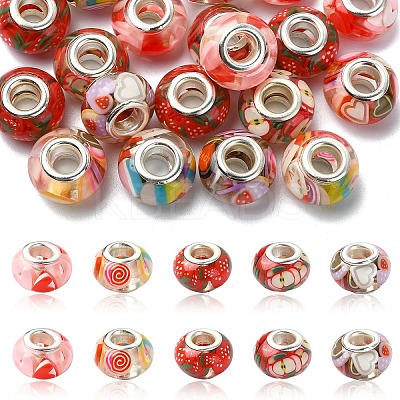 20Pcs 5 Colors Transparent Resin European Rondelle Beads RPDL-YW0001-13A-1
