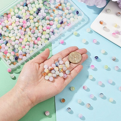 270Pcs 9 Colors Frosted Baking Paint Crackle Glass Beads with Glitter Powder DGLA-YW0001-34-1