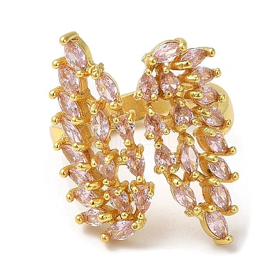 Cubic Zirconia Double Wing Open Cuff Rings RJEW-Q168-03G-01-1