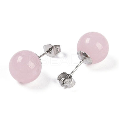 Natural Rose Quartz Stud Earrings EJEW-Z060-04P-03-1