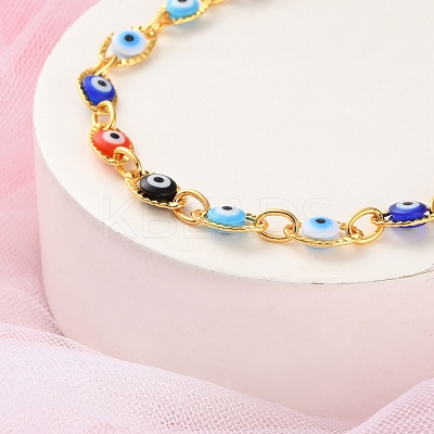 Evil Eye Brass Link Bracelets for Woamn BJEW-S157-05G-1