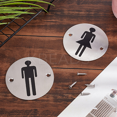 2 Sets 2 Style 201 Stainless Steel Toilet Signs DIY-UN0001-87-1