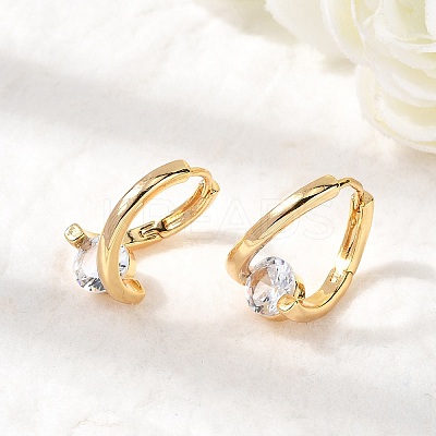 Brass Micro Pave Clear Cubic Zirconia Round Hoop Earrings EJEW-P331-09G-1