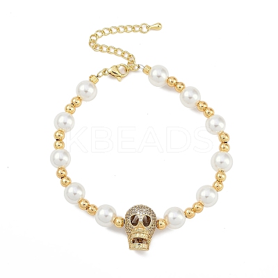 Rack Plating Brass Micro Pave Cubic Zirconia Charm Bracelets BJEW-P341-09G-1