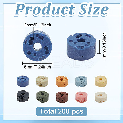 200Pcs 10 Colors Natural Lava Rock Dyed Beads G-ME0001-12-1
