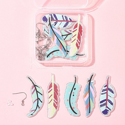 DIY Glitter Acrylic Feather Dangle Earrings Making Kits DIY-FS0006-84-1