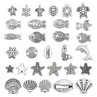 120Pcs 30 Styles Zinc Alloy Beads FIND-HY0004-14-1
