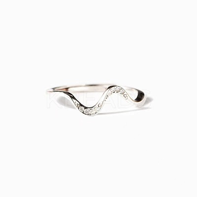 Wave Shaped 925 Sterling Silver Micro Pave Clear Cubic Zirconia Finger Rings FS-WG6021D-02-1
