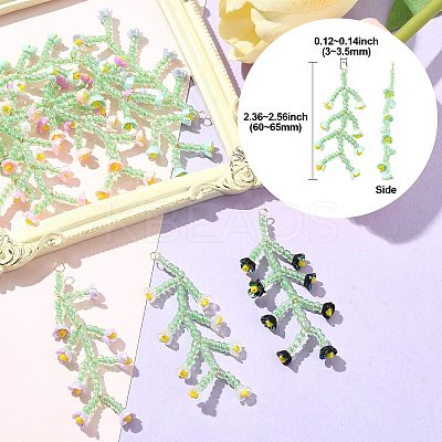 10 Colors Handmade Glass Seed Beaded Flower Pendants PALLOY-CJ00092-1