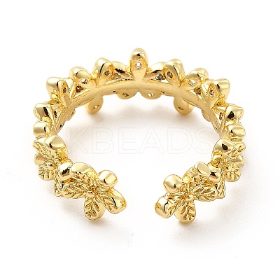 Clear Cubic Zirconia Flower Wrap Open Cuff Ring KK-H439-13G-1