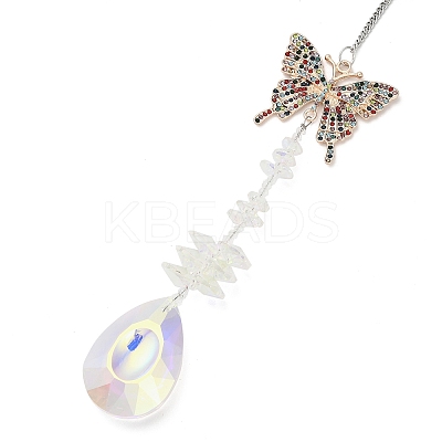 Crystal and Alloy Rhinestones Steel Wire Pendant Decorations HJEW-R050-01RGP-1