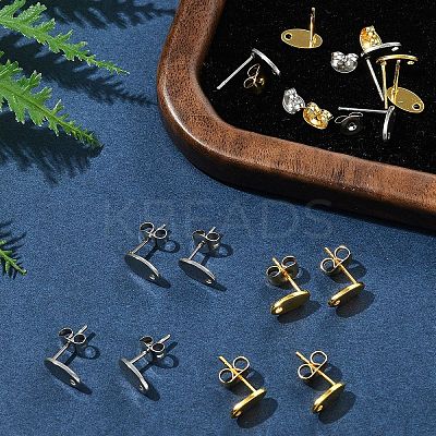 16Pcs 2 Colors 201 Stainless Steel Stud Earring Findings with Hole EJEW-FS0001-19-1