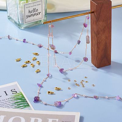 3m Natural Amethyst Chips & ABS Plastic Imitation Pearl Beaded Chains Necklace Making Kits CHC-TA0001-30D-1