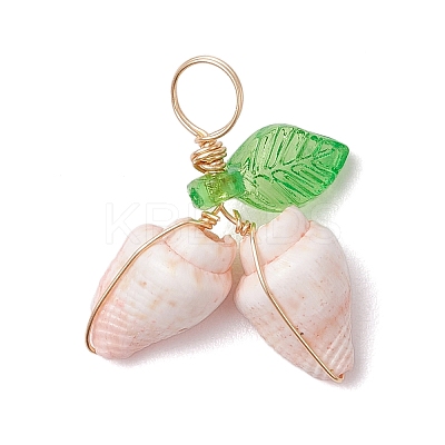12Pcs 4 Styles Natural Sea Shell Copper Wire Wrapped Pendants PALLOY-JF03611-1