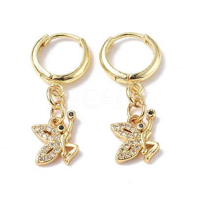 Cubic Zirconia Butterfly Dangle Hoop Earrings EJEW-B017-22G-1